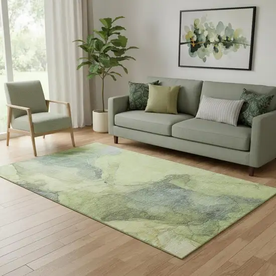 Green And Gray Abstract Washable Area Rug With UV Protection Photo 2