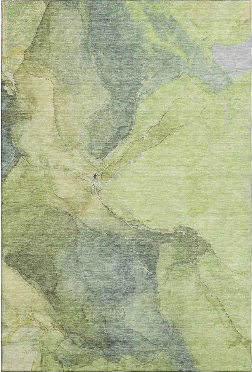 Green And Gray Abstract Washable Area Rug With UV Protection Photo 1