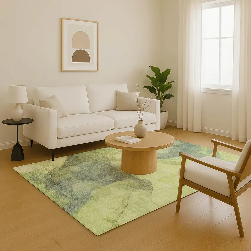 Green And Gray Abstract Washable Area Rug With UV Protection Photo 5