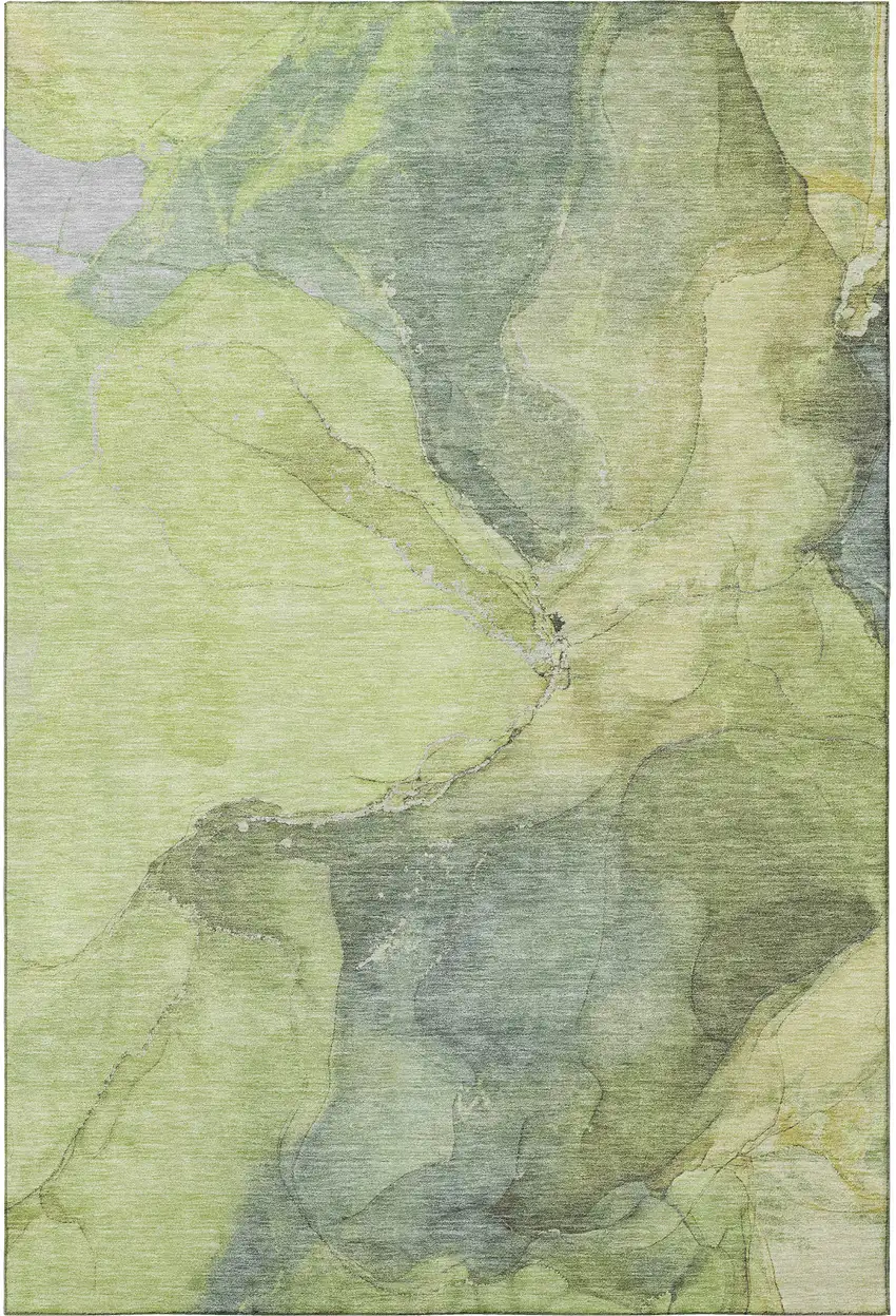 Green And Gray Abstract Washable Area Rug With UV Protection Photo 3