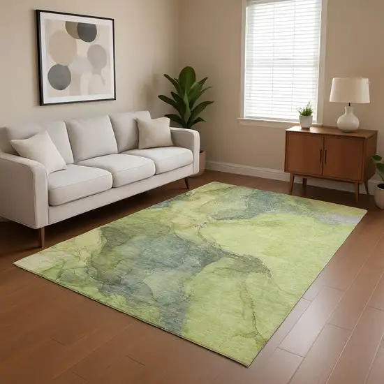 Green And Gray Abstract Washable Area Rug With UV Protection Photo 4