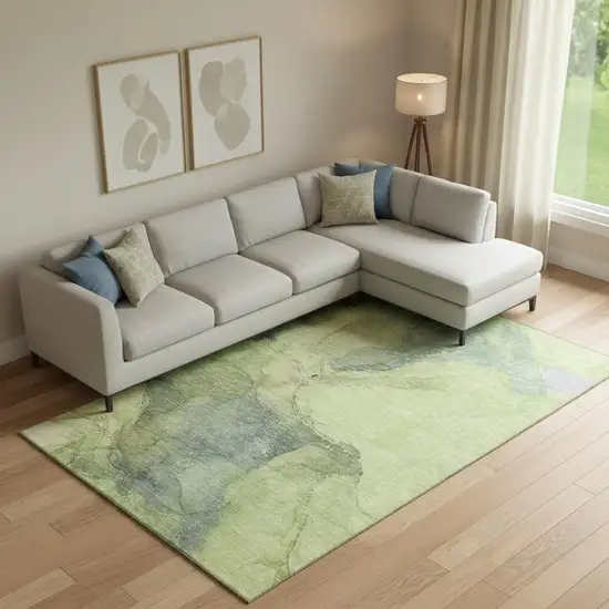 Green And Gray Abstract Washable Area Rug With UV Protection Photo 2