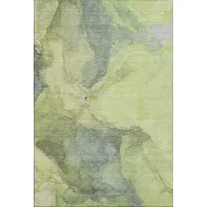 Photo of Green And Gray Abstract Washable Area Rug With UV Protection