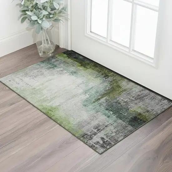 Green And Gray Abstract Washable Area Rug With UV Protection Photo 2