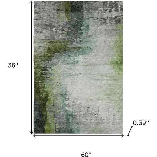 Green And Gray Abstract Washable Area Rug With UV Protection Photo 9