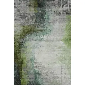 Photo of Green And Gray Abstract Washable Area Rug With UV Protection