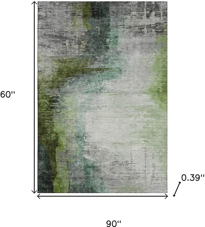 Green And Gray Abstract Washable Area Rug With UV Protection Photo 9