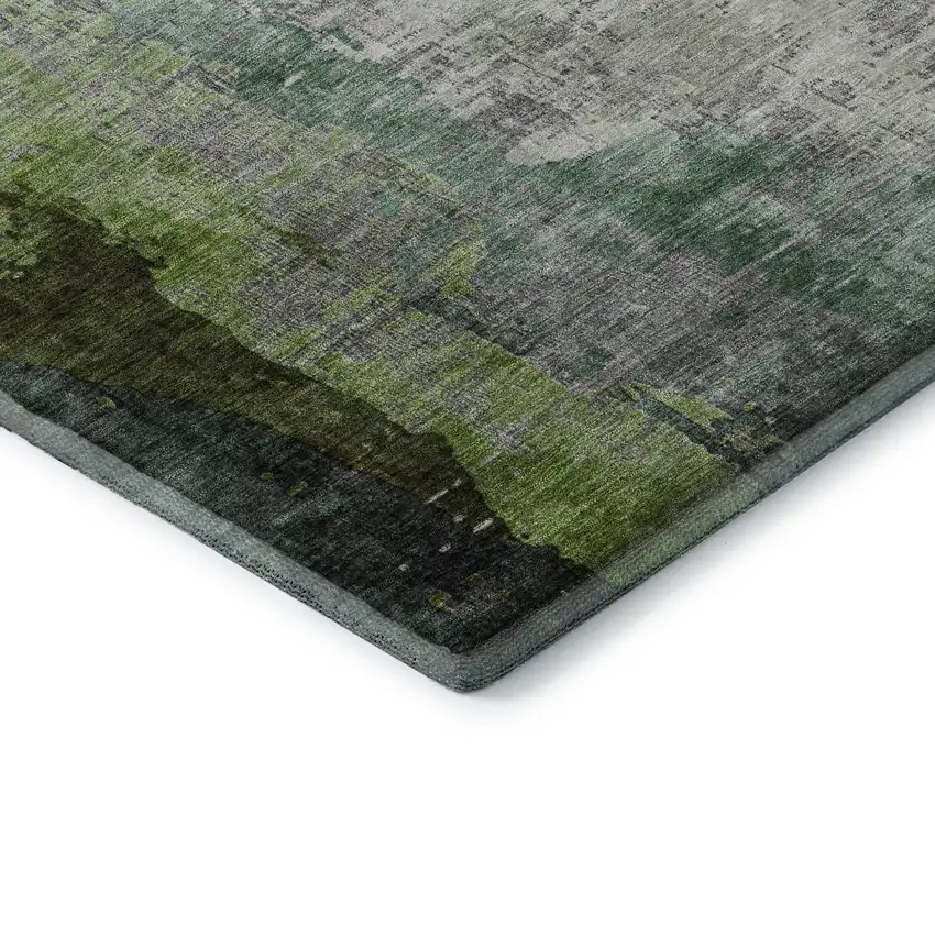 Green And Gray Abstract Washable Area Rug With UV Protection Photo 7