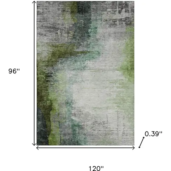 Green And Gray Abstract Washable Area Rug With UV Protection Photo 9