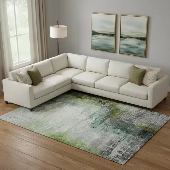 Green And Gray Abstract Washable Area Rug With UV Protection Photo 2