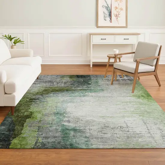 Green And Gray Abstract Washable Area Rug With UV Protection Photo 6