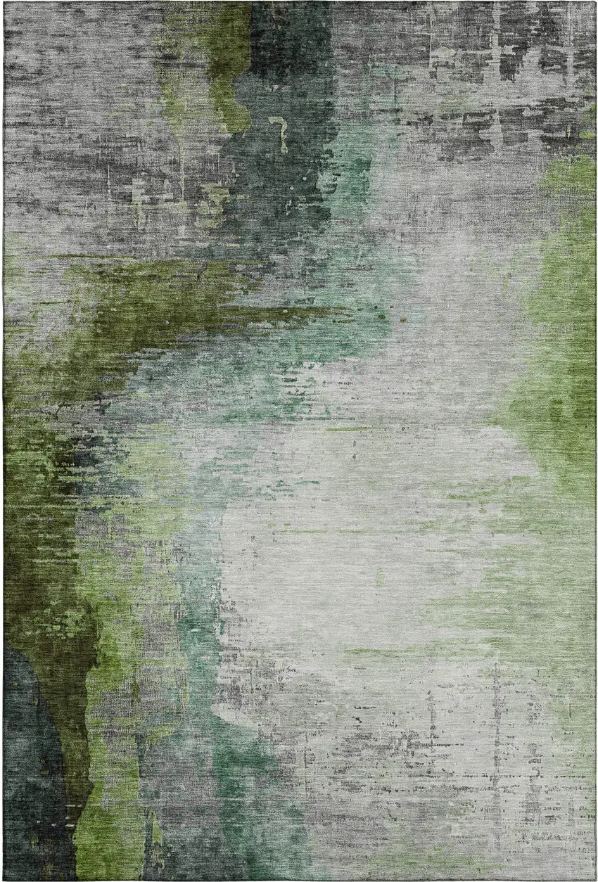 Green And Gray Abstract Washable Area Rug With UV Protection Photo 1