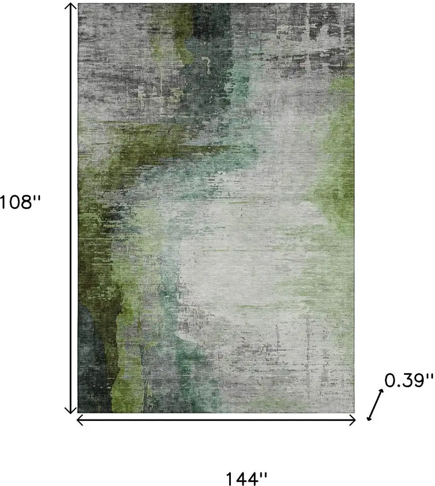 Green And Gray Abstract Washable Area Rug With UV Protection Photo 9