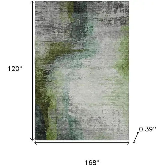 Green And Gray Abstract Washable Area Rug With UV Protection Photo 9