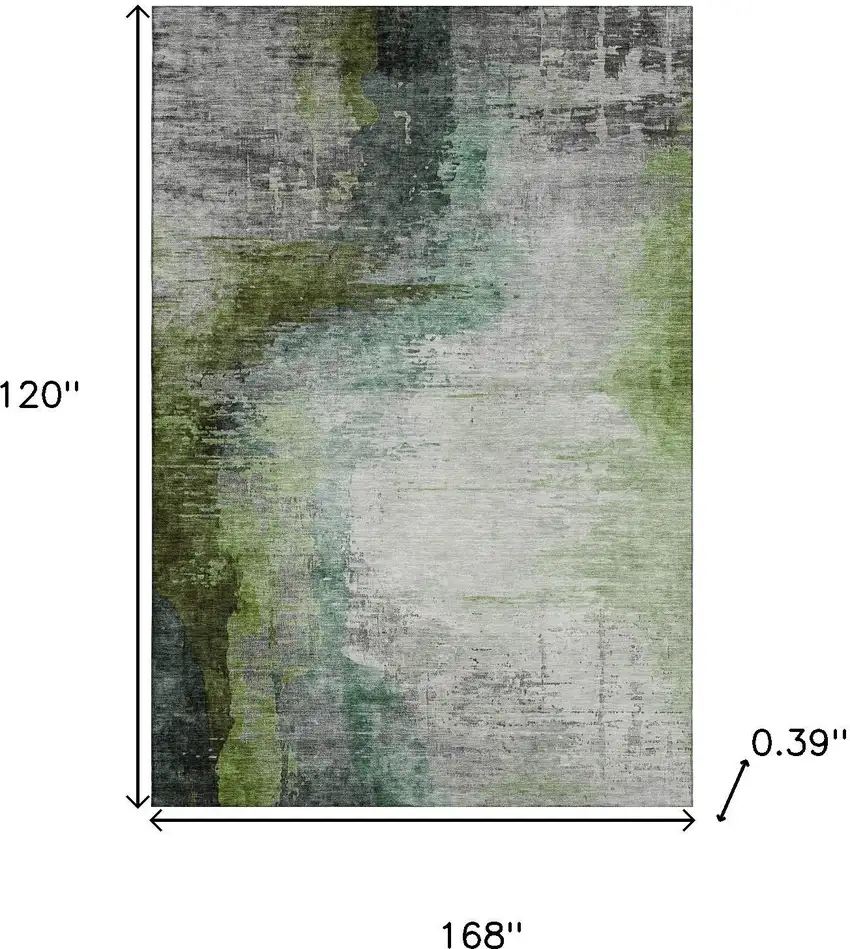 Green And Gray Abstract Washable Area Rug With UV Protection Photo 9