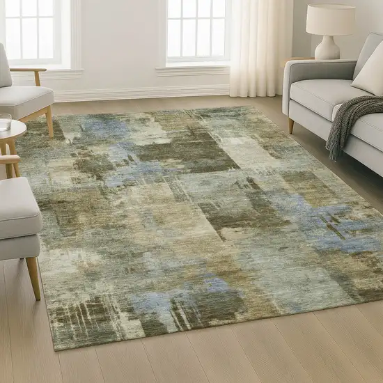 Green And Gray Abstract Washable Area Rug With UV Protection Photo 6