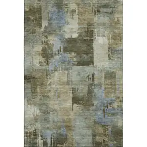 Photo of Green And Gray Abstract Washable Area Rug With UV Protection