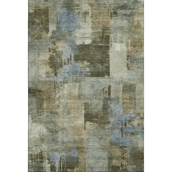 Green And Gray Abstract Washable Area Rug With UV Protection Photo 1