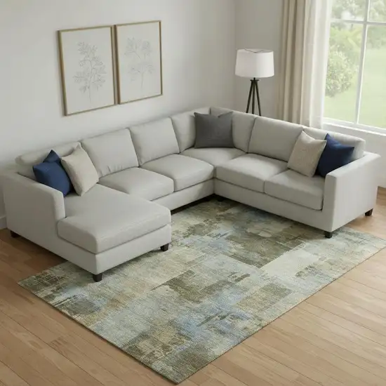 Green And Gray Abstract Washable Area Rug With UV Protection Photo 2