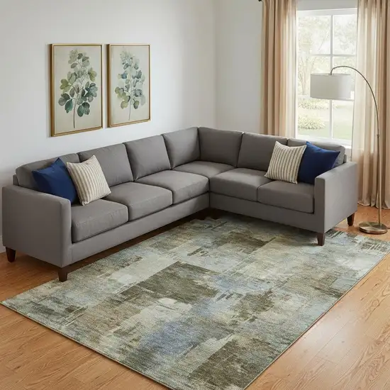 Green And Gray Abstract Washable Area Rug With UV Protection Photo 2