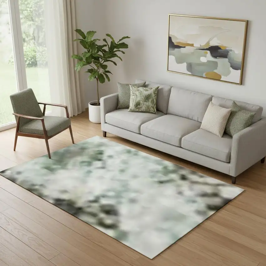 Green And Gray Abstract Washable Area Rug With UV Protection Photo 2