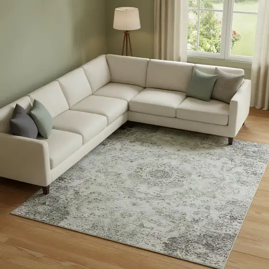 Green And Gray Abstract Washable Area Rug With UV Protection Photo 1