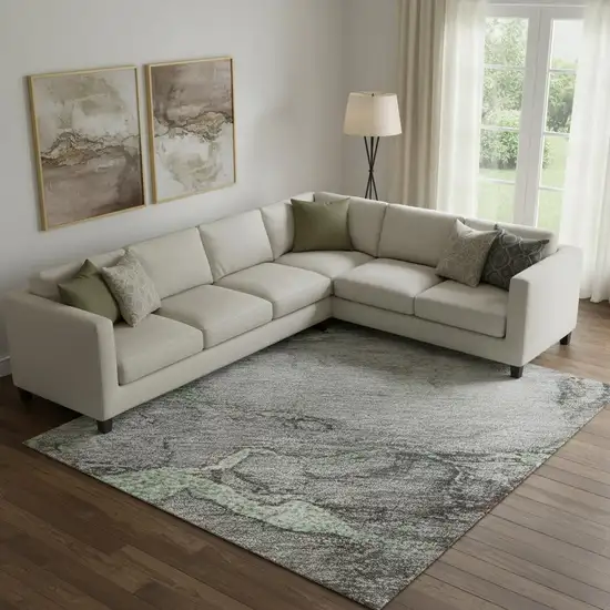 Green And Gray Abstract Washable Area Rug With UV Protection Photo 1