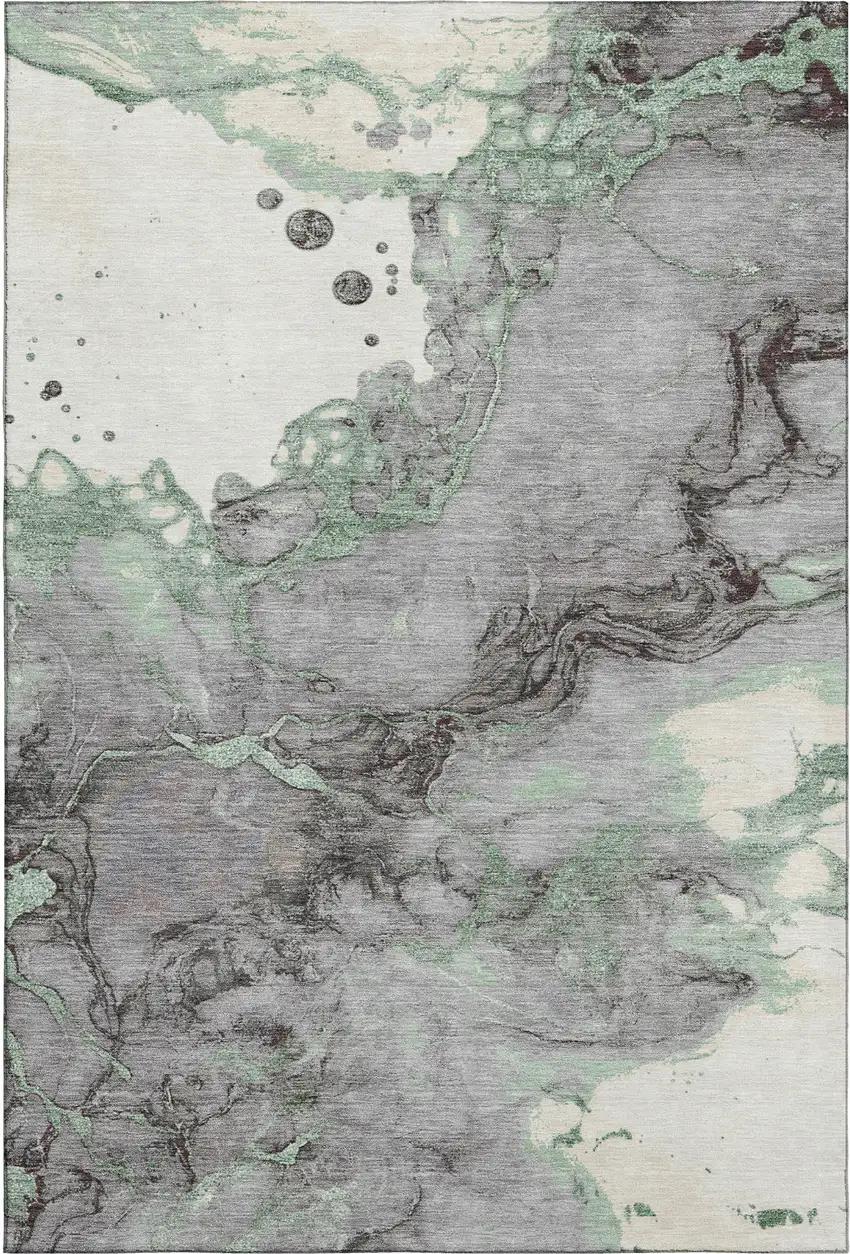 Green And Gray Abstract Washable Area Rug With UV Protection Photo 5
