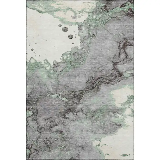 Green And Gray Abstract Washable Area Rug With UV Protection Photo 6