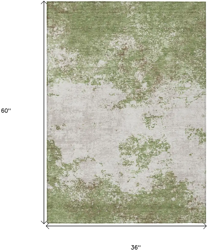 Green And Gray Abstract Washable Indoor Outdoor Area Rug Photo 3
