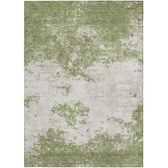 Green And Gray Abstract Washable Indoor Outdoor Area Rug Photo 7