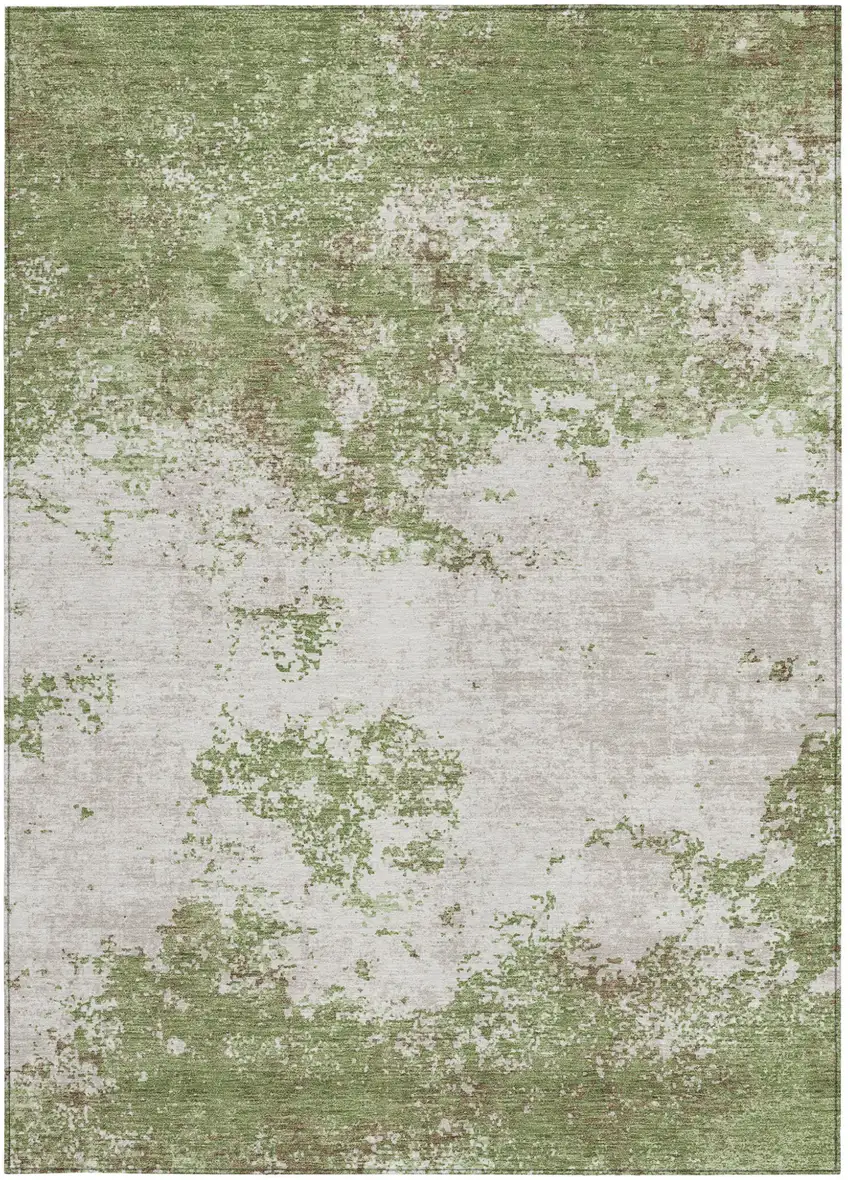 Green And Gray Abstract Washable Indoor Outdoor Area Rug Photo 7