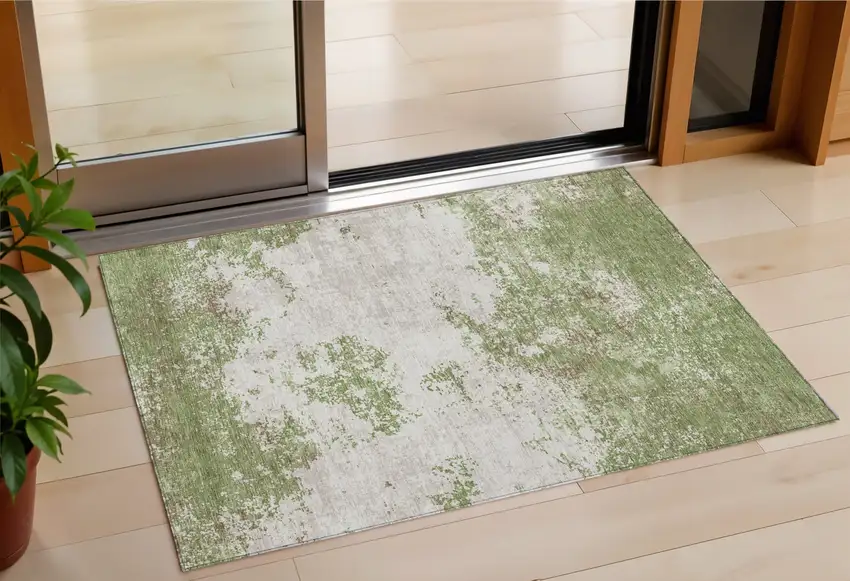 Green And Gray Abstract Washable Indoor Outdoor Area Rug Photo 1