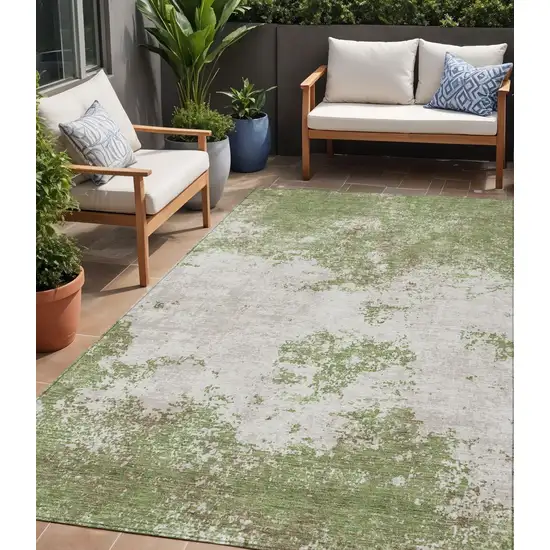 Green And Gray Abstract Washable Indoor Outdoor Area Rug Photo 1