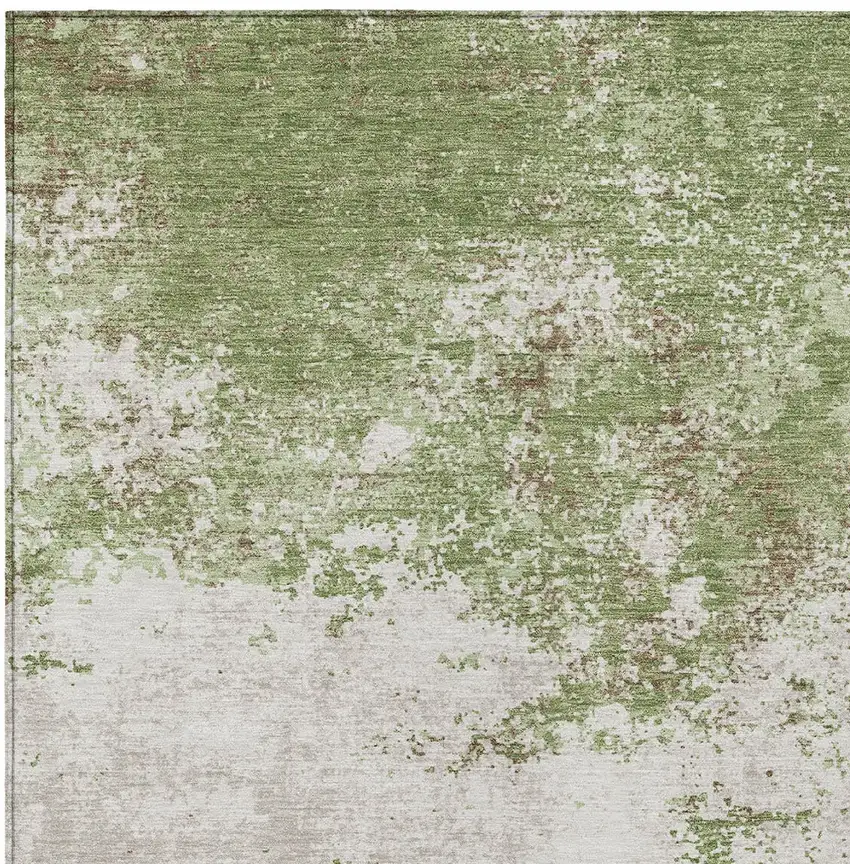 Green And Gray Abstract Washable Indoor Outdoor Area Rug Photo 6