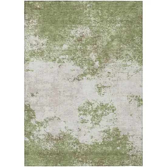 Green And Gray Abstract Washable Indoor Outdoor Area Rug Photo 2