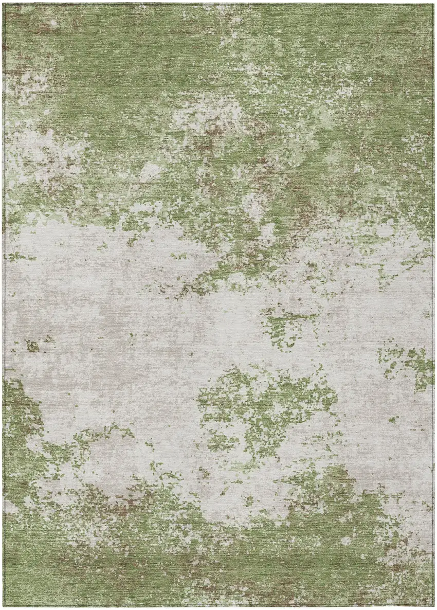 Green And Gray Abstract Washable Indoor Outdoor Area Rug Photo 2