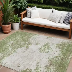 Photo of Green And Gray Abstract Washable Indoor Outdoor Area Rug
