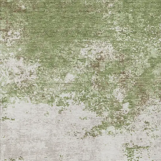 Green And Gray Abstract Washable Indoor Outdoor Area Rug Photo 6