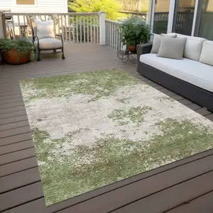 Photo of Green And Gray Abstract Washable Indoor Outdoor Area Rug