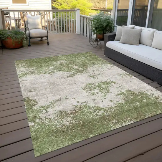 Green And Gray Abstract Washable Indoor Outdoor Area Rug Photo 8