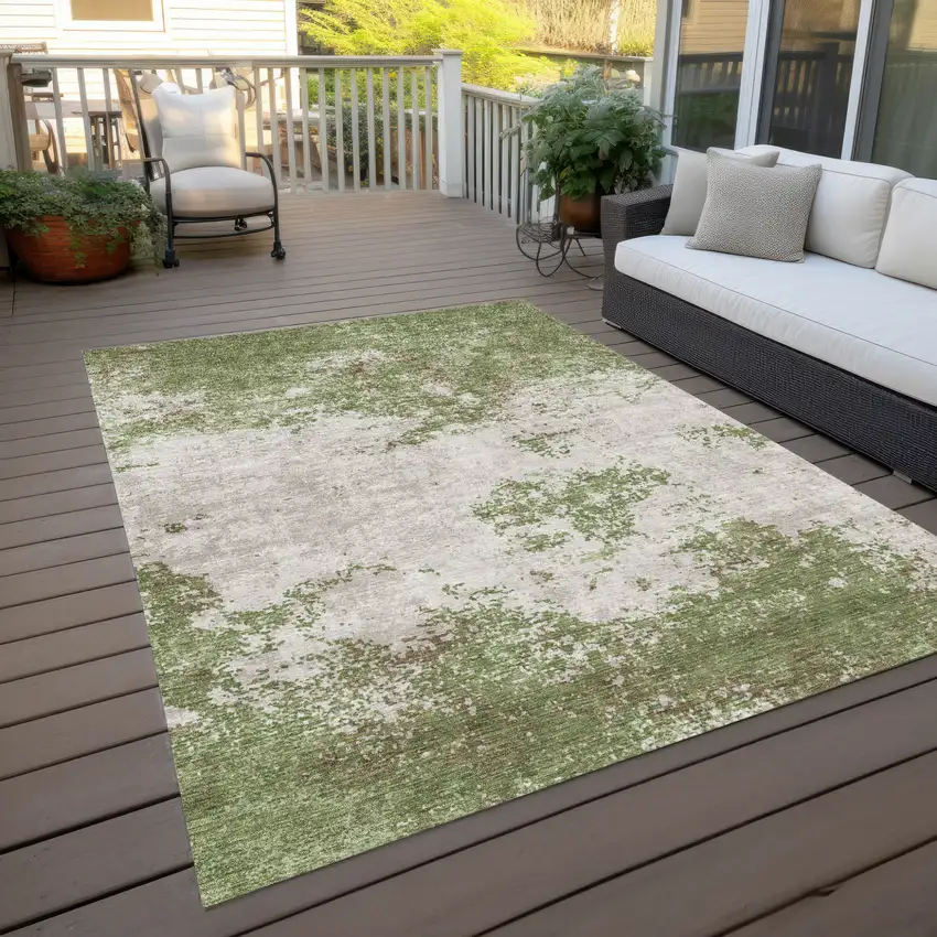 Green And Gray Abstract Washable Indoor Outdoor Area Rug Photo 8