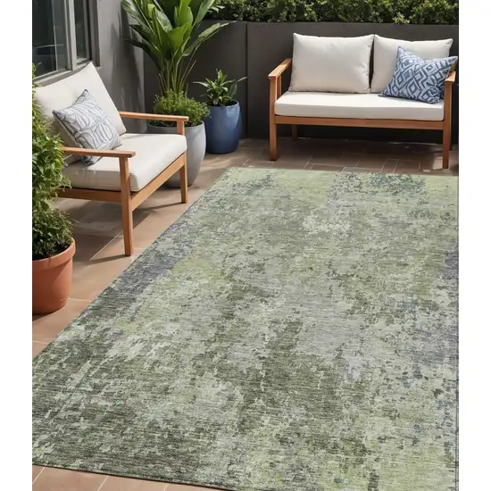 Green And Gray Abstract Washable Indoor Outdoor Area Rug Photo 1