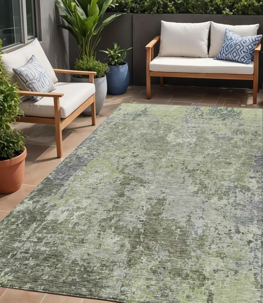 Green And Gray Abstract Washable Indoor Outdoor Area Rug Photo 1