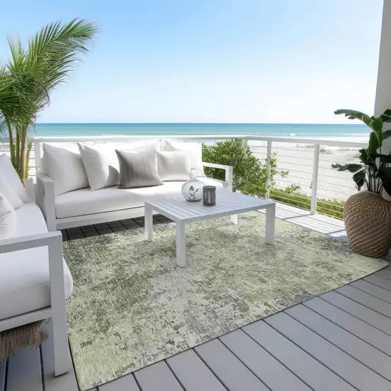 Green And Gray Abstract Washable Indoor Outdoor Area Rug Photo 7