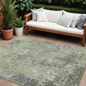 Photo of Green And Gray Abstract Washable Indoor Outdoor Area Rug