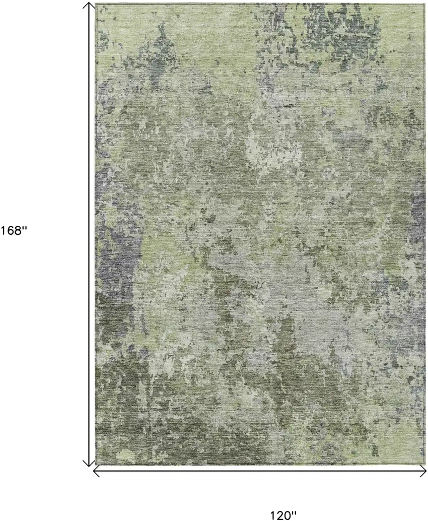 Green And Gray Abstract Washable Indoor Outdoor Area Rug Photo 3