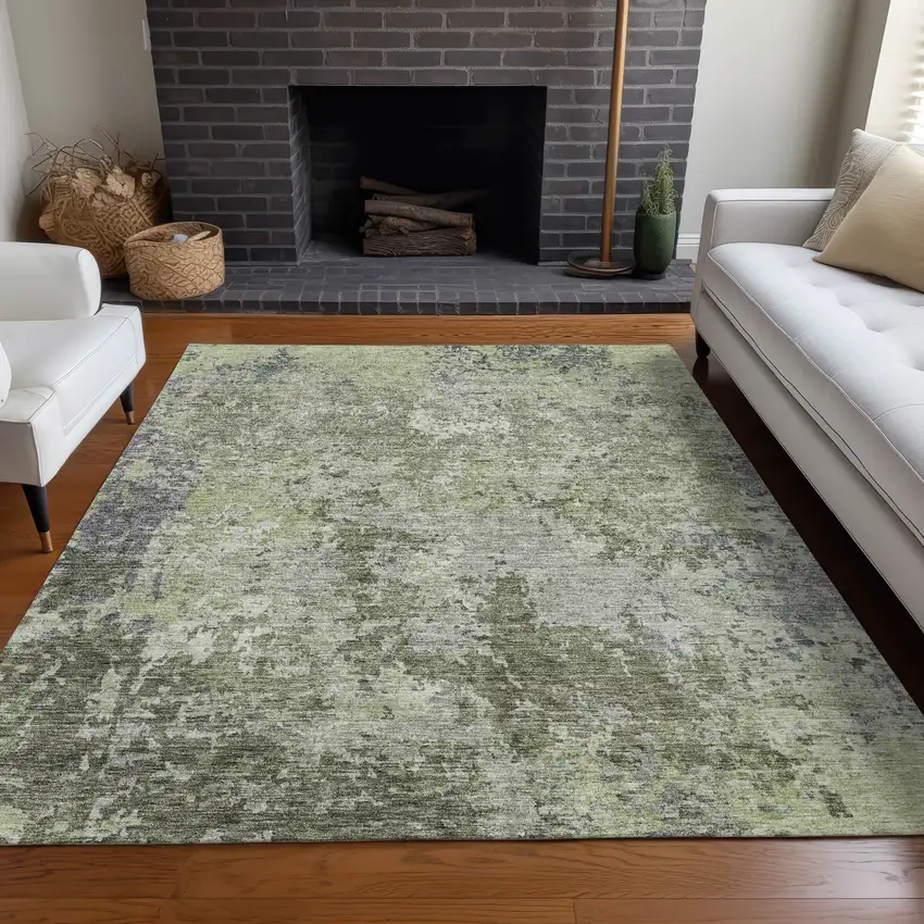 Green And Gray Abstract Washable Indoor Outdoor Area Rug Photo 9