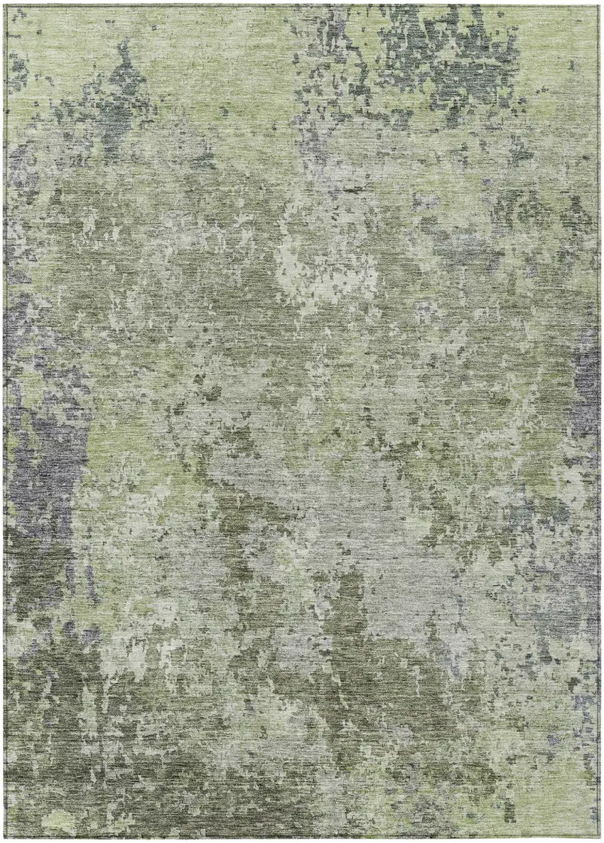 Green And Gray Abstract Washable Indoor Outdoor Area Rug Photo 2