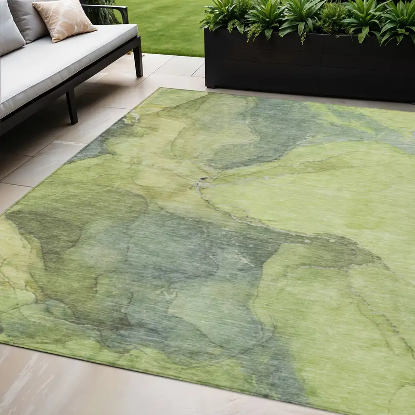 Green And Gray Abstract Washable Indoor Outdoor Area Rug Photo 2
